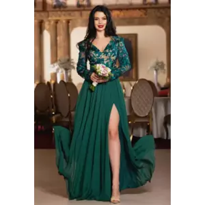 Rochie de seara eleganta Georgia verde cu broderie deosebita imagine