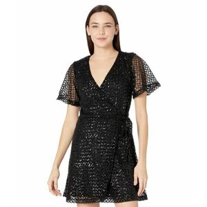 Imbracaminte Femei Rock and Roll Cowgirl All Over Sequins Wrap Dress with Sheer Sleeve D5-2336 Black imagine
