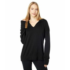 Imbracaminte Femei Mod-o-doc Rayon Spandex Fleece Long Sleeve Split Collar Neck Sweatshirt Black imagine