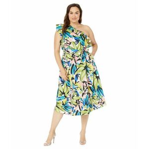 Imbracaminte Femei Donna Morgan Plus Size One Shoulder Midi with Ruffle Soft WhiteOlive Green imagine
