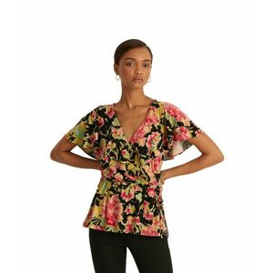 Imbracaminte Femei LAUREN Ralph Lauren Petite Floral Ruffle-Trim Surplice Jersey Top Black Multi imagine