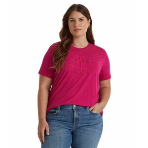 Imbracaminte Femei LAUREN Ralph Lauren Plus Size Eyelet Logo Jersey Tee Nouveau Bright Pink imagine