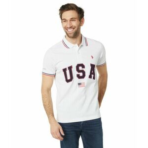 Incaltaminte Barbati US POLO ASSN Slim Fit USA Applique Flag Print Knit Polo Shirt White imagine