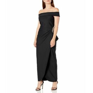 Imbracaminte Femei Alex Evenings Slimming Long Side Ruched Dress with Cascade Ruffle Skirt Black imagine