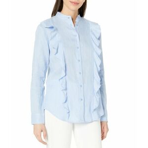 Imbracaminte Femei LAUREN Ralph Lauren Ruffle-Trim Linen Shirt Pebble Blue imagine