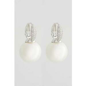 Cercei decorati cu perle sintetice si zirconia - Argintiu/Alb imagine