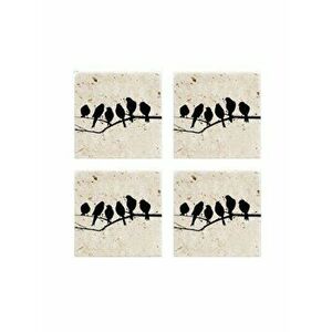 Set 4 piese suport pahar Taylor, 10 x 10 x 1 cm, 366TYR1131, piatra naturala, Bej-negru imagine