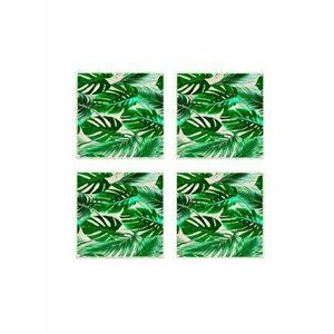 Set 4 piese suport pahar Taylor, 10 x 10 x 1 cm, 366TYR1180, piatra naturala, Verde-bej imagine