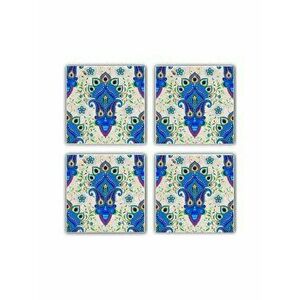 Set 4 piese suport pahar Taylor, 10 x 10 x 1 cm, 366TYR1115, piatra naturala, Albastru-verde imagine
