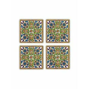 Set 4 piese suport pahar Taylor, 10 x 10 x 1 cm, 366TYR1105, piatra naturala, Albastru-verde imagine