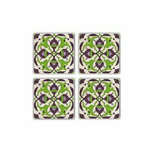 Set 4 piese suport pahar Taylor, 10 x 10 x 1 cm, 366TYR1109, piatra naturala, Verde-mov imagine