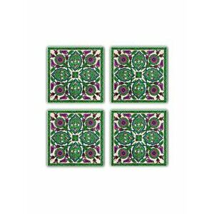 Set 4 piese suport pahar Taylor, 10 x 10 x 1 cm, 366TYR1104, piatra naturala, Verde-mov imagine