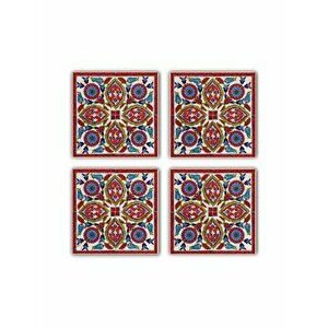 Set 4 piese suport pahar Taylor, 10 x 10 x 1 cm, 366TYR1106, piatra naturala, Rosu-albastru imagine