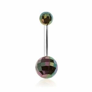 Piercing pentru buric, disco ball-uri acrilice verzi cu efect curcubeu imagine