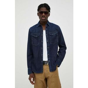 G-Star Raw camasa jeans barbati, culoarea albastru marin, cu guler clasic, slim imagine