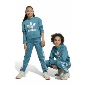 adidas Originals bluza copii culoarea turcoaz, cu glugă, cu imprimeu imagine