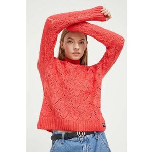 Superdry pulover din amestec de lana femei, culoarea portocaliu, cu turtleneck imagine