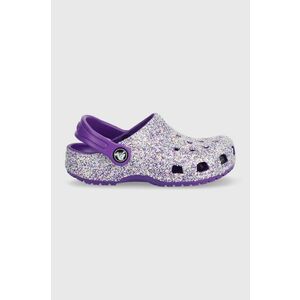 Crocs slapi copii CLASSIC GLITTER CLOG culoarea violet imagine