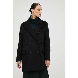 Bruuns Bazaar palton de lana culoarea negru, de tranzitie, cu doua randuri de nasturi imagine