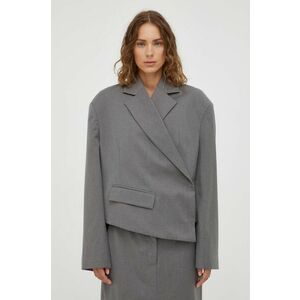 Remain sacou din lana culoarea gri, oversize, neted imagine