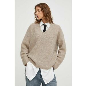 Gestuz pulover de lana femei, culoarea bej imagine