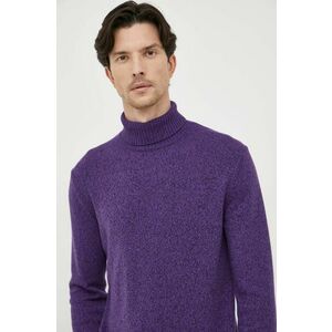 United Colors of Benetton pulover din amestec de lana barbati, culoarea violet, light, cu guler imagine
