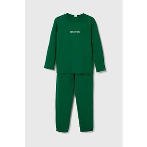 United Colors of Benetton pijamale de bumbac pentru copii culoarea verde, cu imprimeu imagine