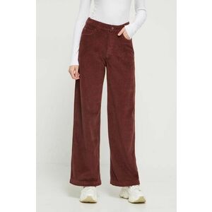 Roxy pantaloni de catifea cord culoarea maro, lat, high waist imagine