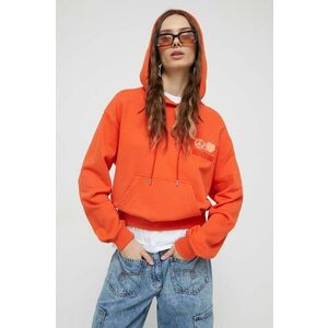 Moschino Jeans hanorac de bumbac femei, culoarea portocaliu, cu glugă, cu imprimeu imagine