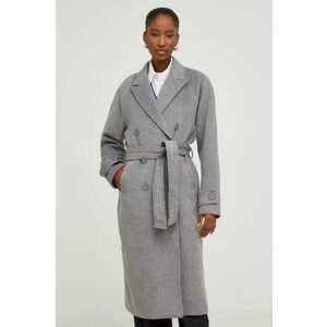 Answear Lab palton de lana culoarea gri, de tranzitie, cu doua randuri de nasturi imagine