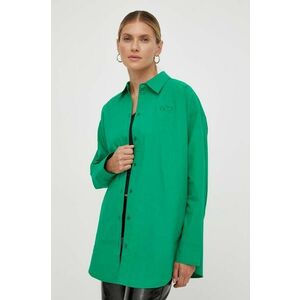 Résumé camasa din bumbac femei, culoarea verde, cu guler clasic, relaxed imagine
