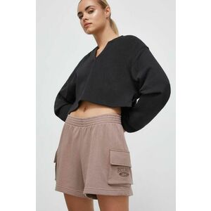 Reebok Classic pantaloni scurti femei, culoarea maro, cu imprimeu, high waist imagine