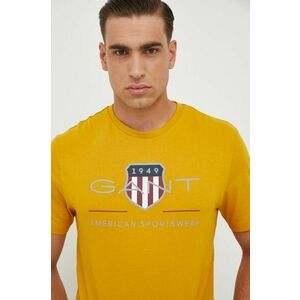 Gant tricou din bumbac culoarea galben, cu imprimeu imagine