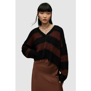 AllSaints pulover din amestec de lana LOU CROP femei, culoarea maro imagine