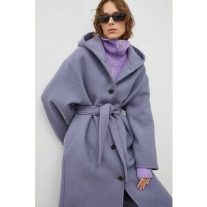 Samsoe Samsoe palton de lână culoarea violet, de tranziție, oversize imagine