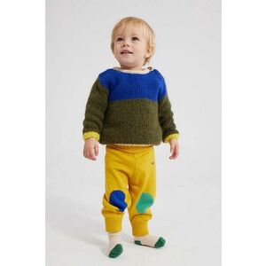 Bobo Choses pantaloni de trening din bumbac pentru bebeluși culoarea galben, neted imagine