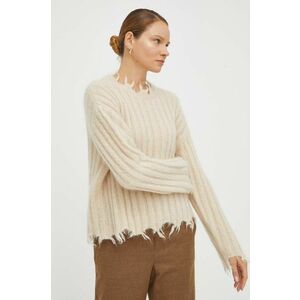 Herskind pulover de lana femei, culoarea bej imagine