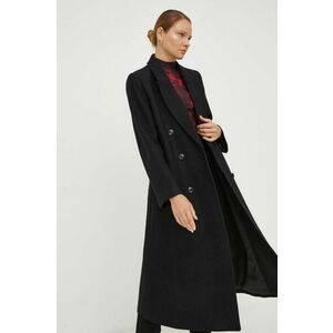 Gestuz palton de lana culoarea negru, de tranzitie, cu doua randuri de nasturi imagine