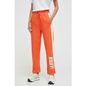 Roxy pantaloni de trening din bumbac culoarea portocaliu, cu imprimeu imagine