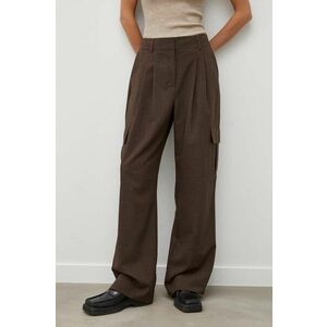 Herskind pantaloni femei, culoarea maro, lat, high waist imagine