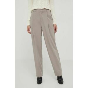 Sisley pantaloni din lana culoarea bej, drept, high waist imagine