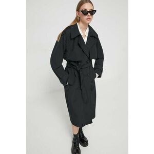 Abercrombie & Fitch palton femei, culoarea negru, de tranzitie, cu doua randuri de nasturi imagine