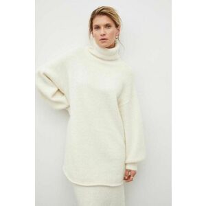 Gestuz pulover de lana femei, culoarea bej, călduros, cu guler imagine