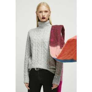 Medicine pulover din amestec de lana femei, culoarea gri, cu guler imagine