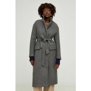 Answear Lab palton femei, culoarea gri, de tranzitie, cu doua randuri de nasturi imagine