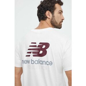 New Balance tricou din bumbac barbati, culoarea bej, cu imprimeu imagine