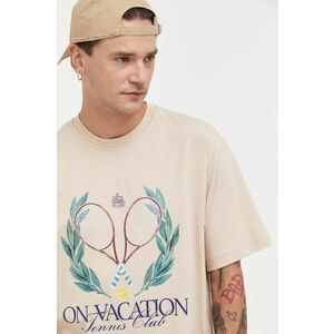 On Vacation tricou din bumbac barbati, culoarea bej, cu imprimeu imagine