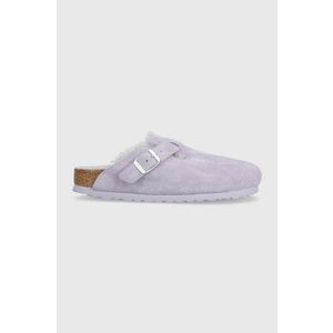 Birkenstock papuci din piele Boston femei, culoarea violet, 1023302 imagine