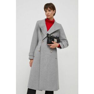 Dkny palton de lana culoarea gri, de tranzitie, cu doua randuri de nasturi imagine