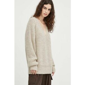 Herskind pulover de lana femei, culoarea bej imagine